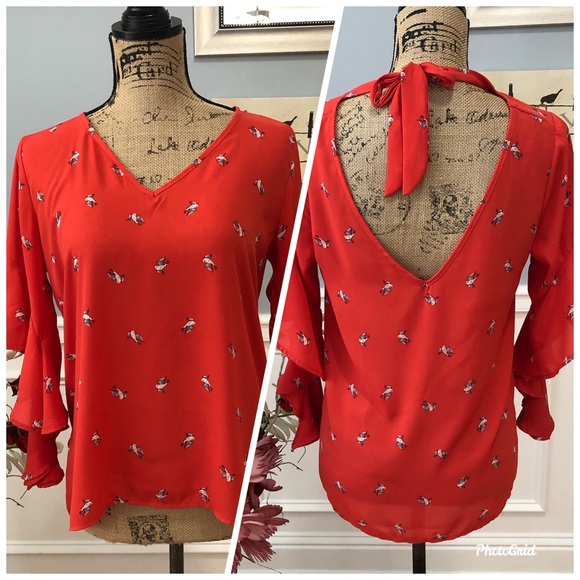 Le Lis Tops - Le Lis Hummingbird Ruffled Bell Sleeve Boho Top